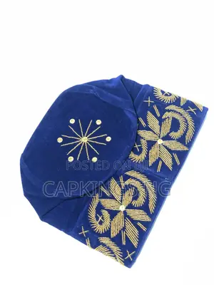 Blue Traditional Beaded Cap for Yoruba and Igbo Men
