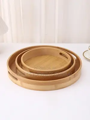 3pcs Bamboo Round Serving Tray