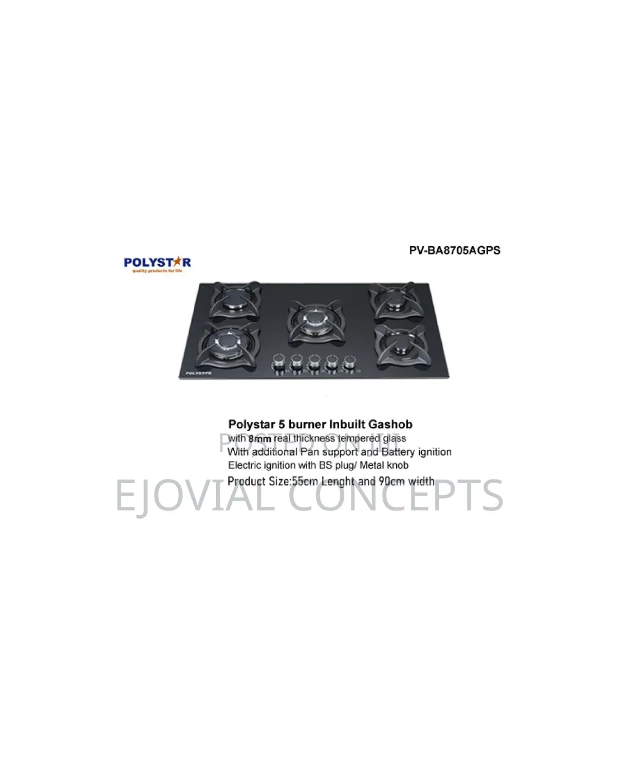Polystar 5 Burner Inbuilt Gas Hob