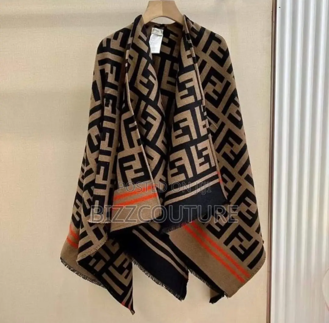 Original FENDI Authentic Poncho FF Cap Wrap Top Jacket Wool