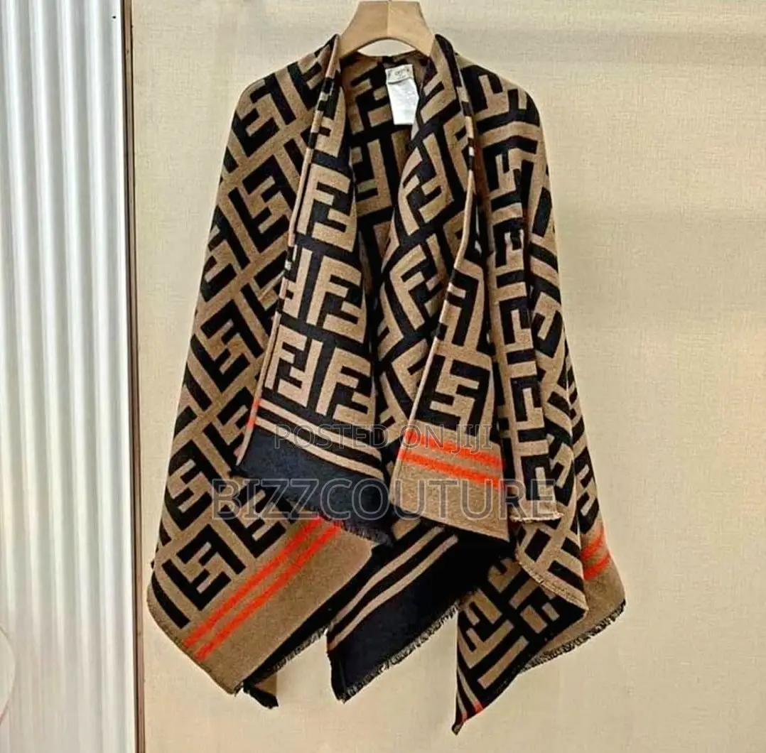 Original FENDI Authentic Poncho FF Cap Wrap Top Jacket Wool