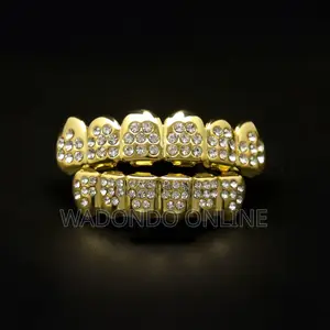 Hip-Hop Rhinestone Plated Teeth Grills -Gold