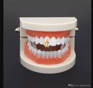 Hip-Hop Cross Design Fashion Teeth Grills -Gold