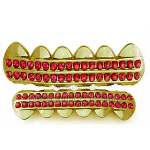 Hip-Hop Teeth Grillz Color-Iced-Out-Red Rhinestone