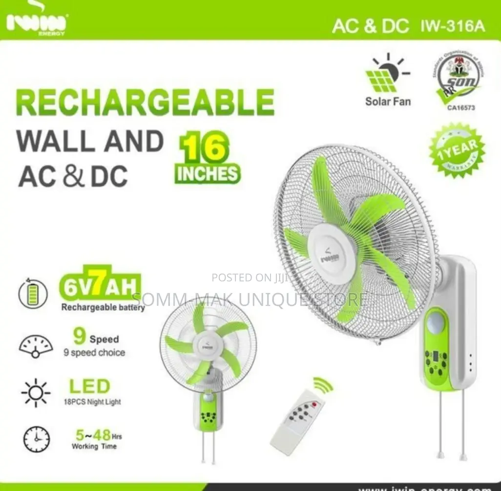 Iwin Rechargeable Wall Mounted Fan-16"