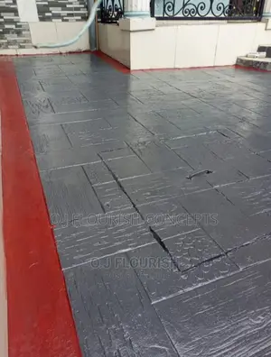 Grey Red Stamped Concrete