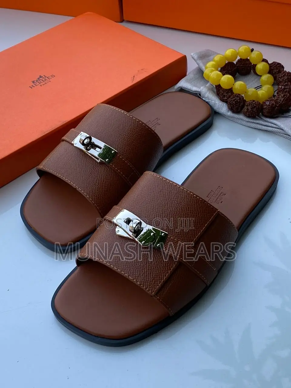 Original Leather Hermes Slipers