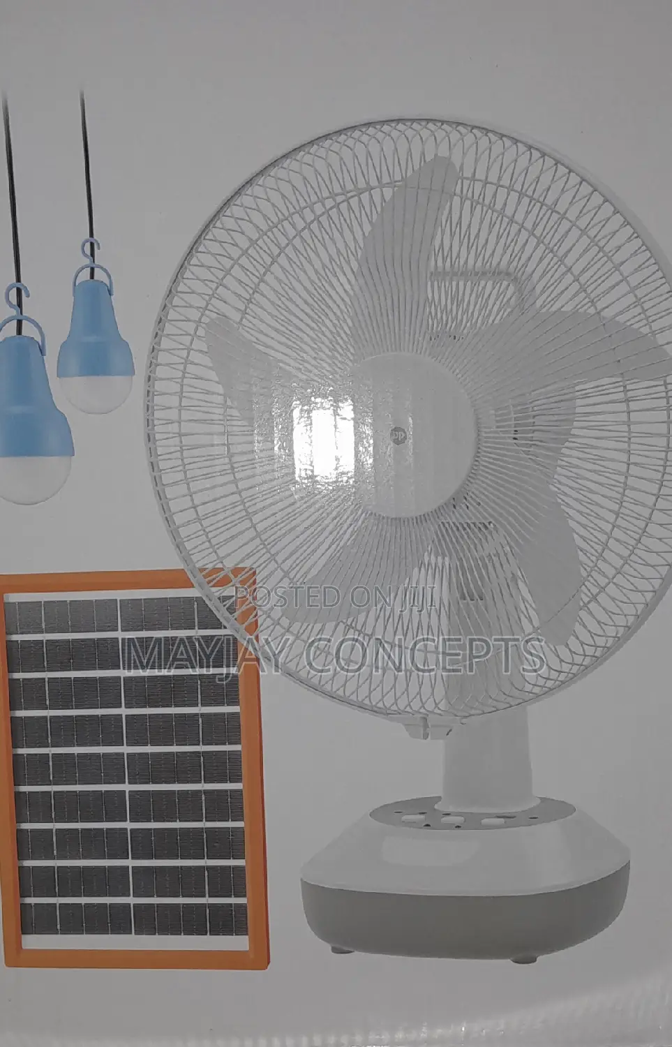 14" 3-in-1 DP Solar Rechargeable Fan-2bulbs Solar Panel