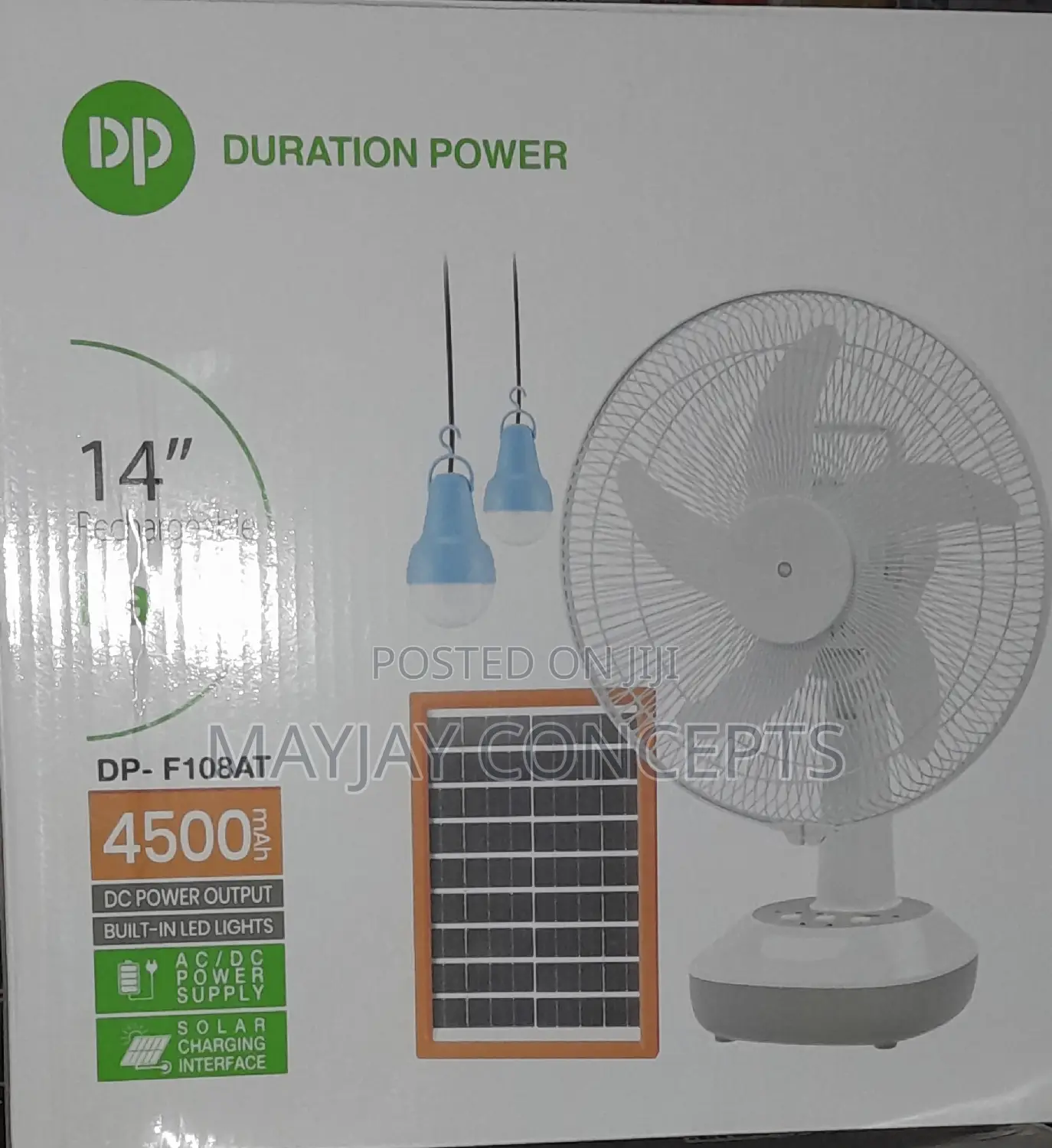 14" 3-in-1 DP Solar Rechargeable Fan-2bulbs Solar Panel