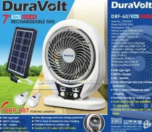 Duravolt 7'' Rechargeable Table Fan With Solar Panel +Bulb