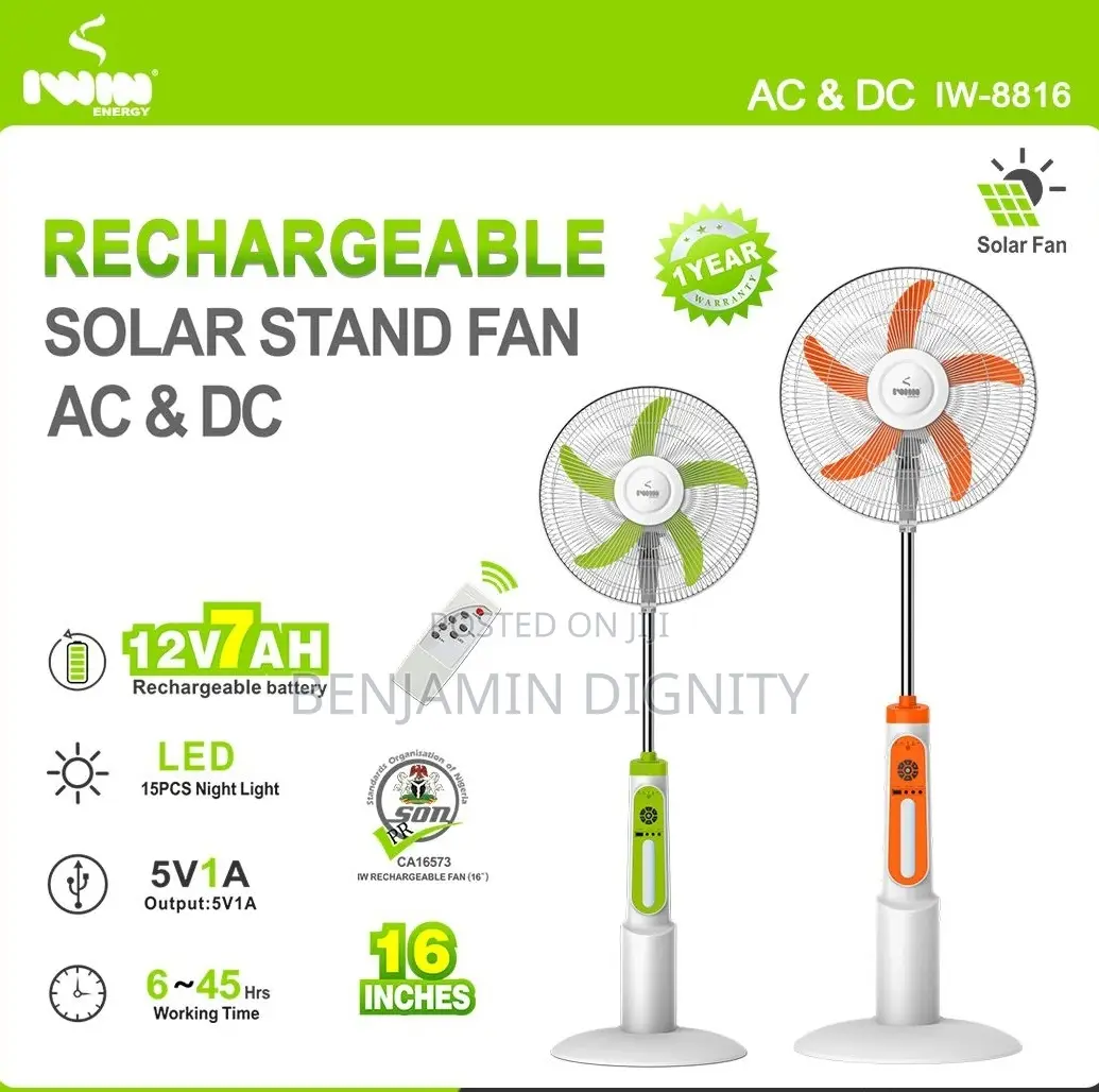 26" a/C Solar D/C Rechargeable Fan