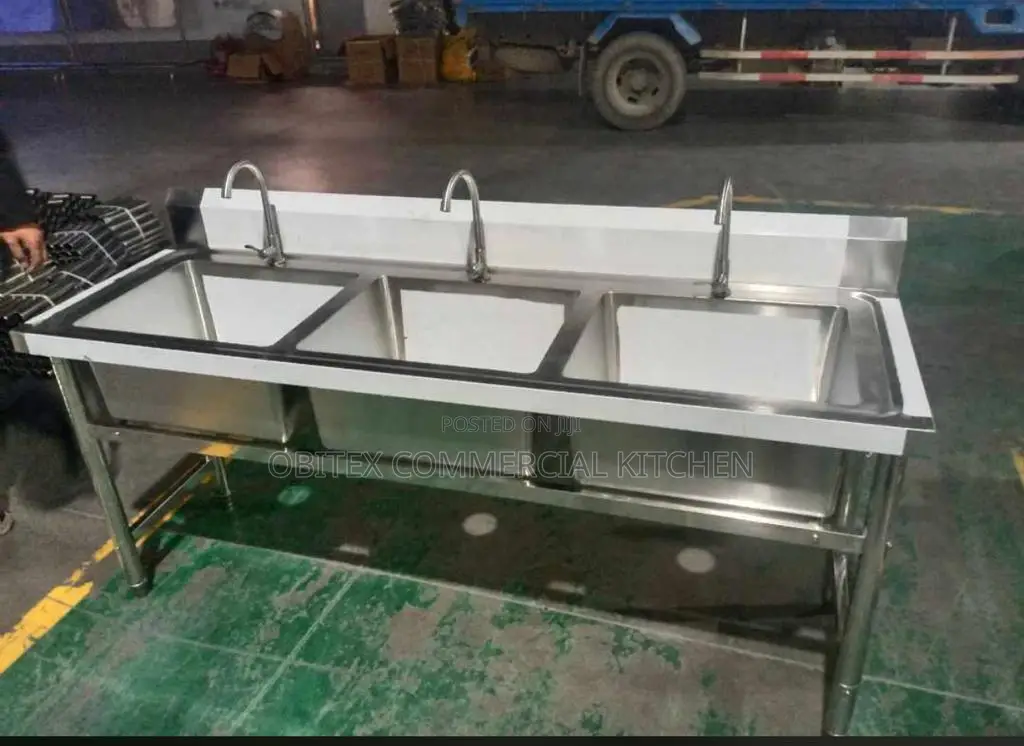 Commercial Kitchen Sink Double With Side and Under Shelf