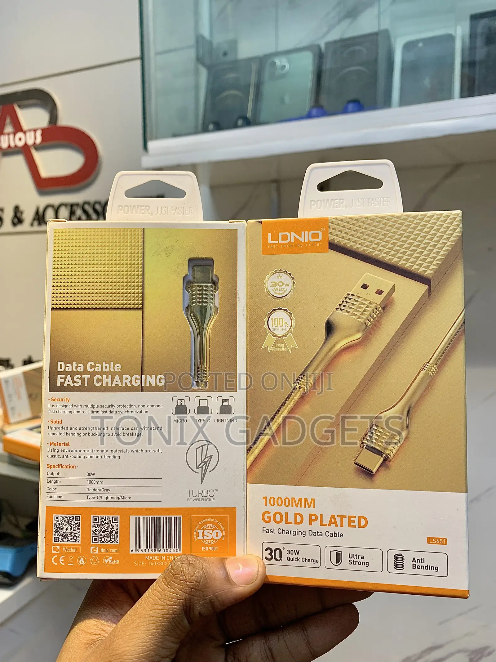 30W Gold Plated Fast Charging Data Cable - 1M