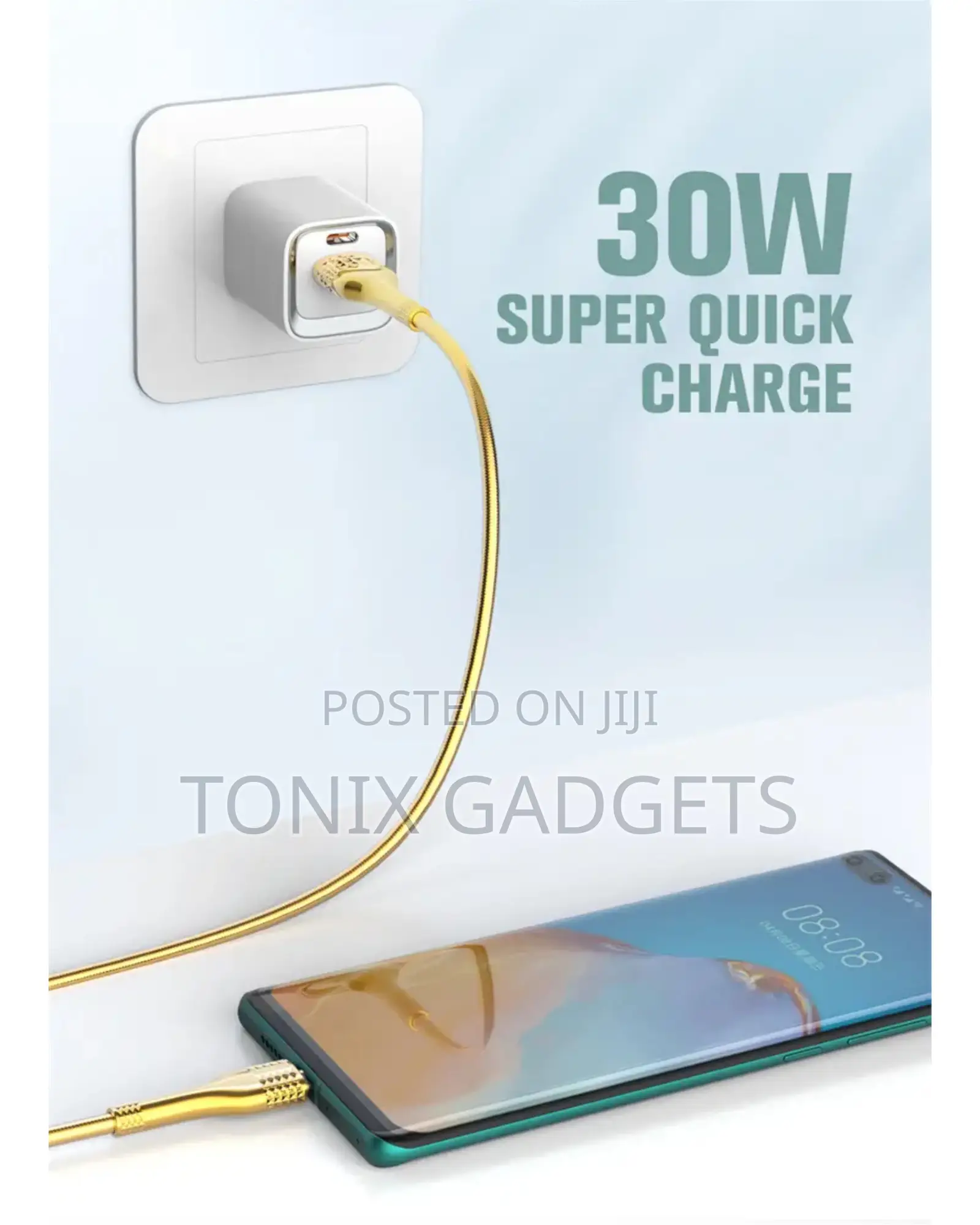 30W Gold Plated Fast Charging Data Cable - 1M
