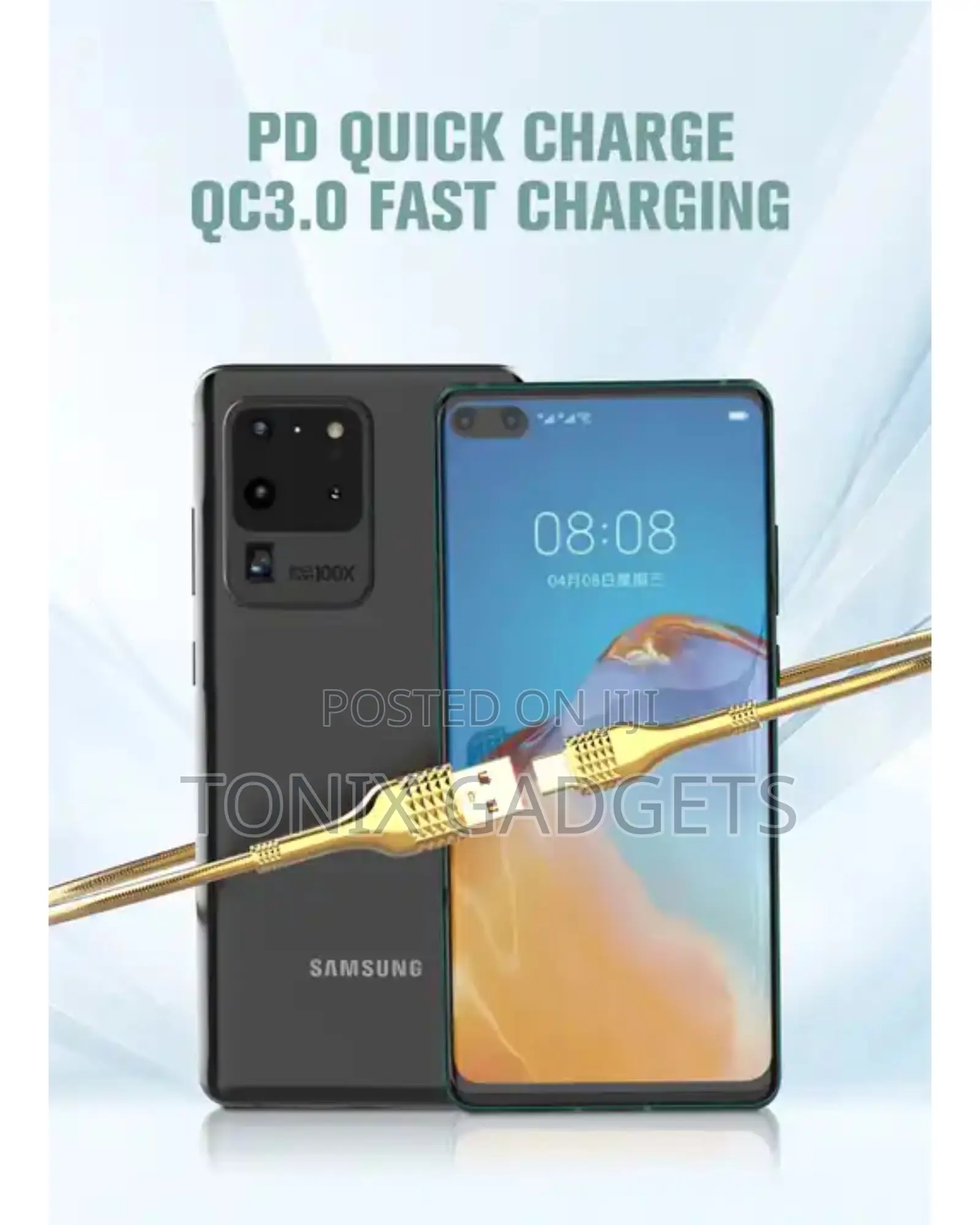 30W Gold Plated Fast Charging Data Cable - 1M