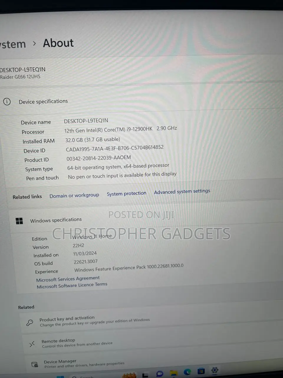 New Laptop MSI GE66 Raider 32GB Intel Core I9 SSD 1T
