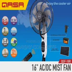 Photo - 16inches Qasa Ac/Dc Mist/Water Solar Fan-8blades,9-Speeds