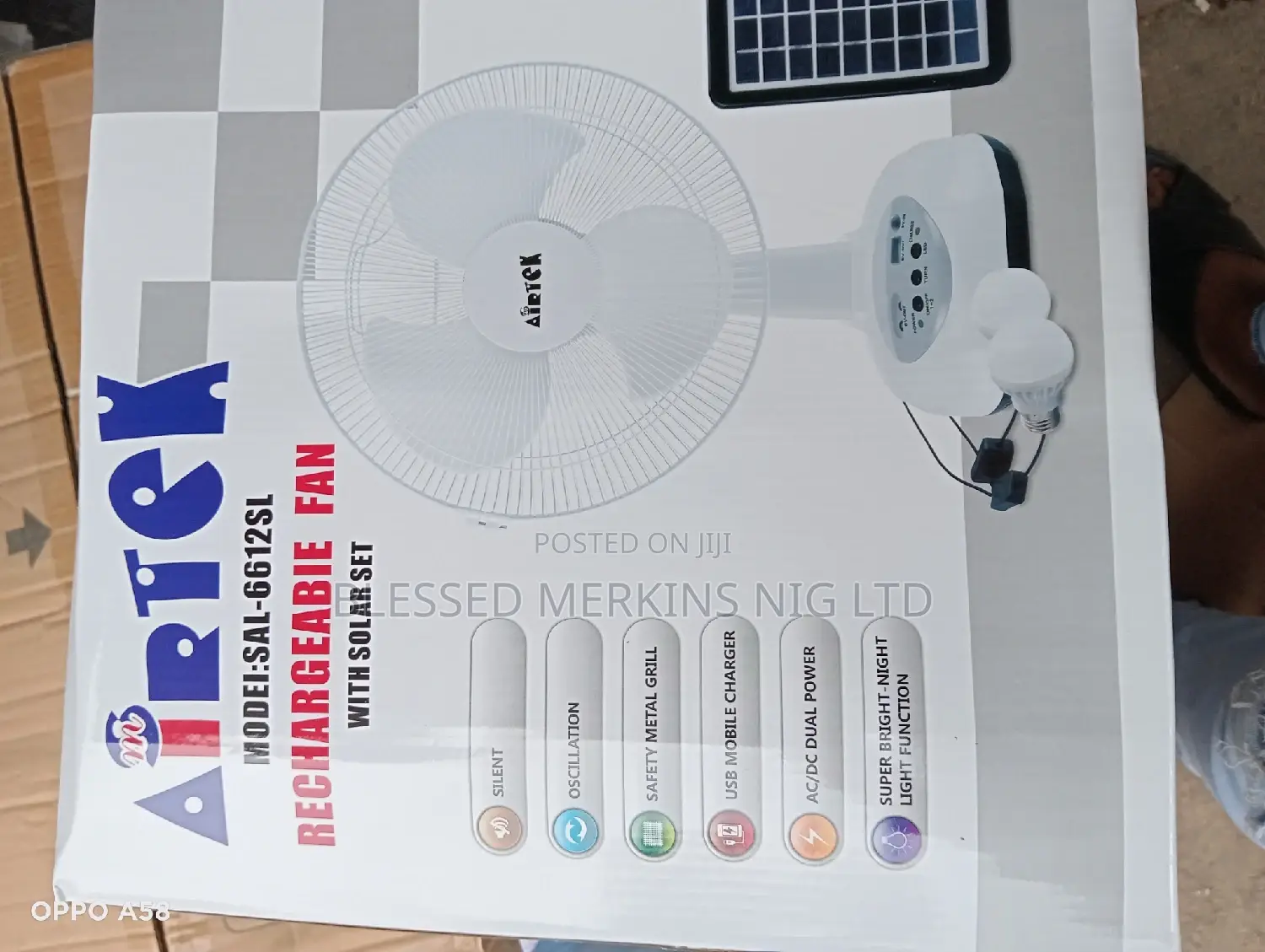 Airtek 12" Table Fan Rechargeable With Solar Panel