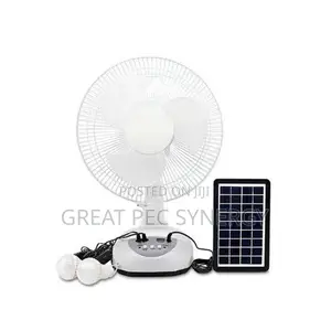 12" Rechargeable Table Fan With Solar and Bulbs