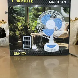 12" Rechargeable Table Fan With Solar and Bulbs
