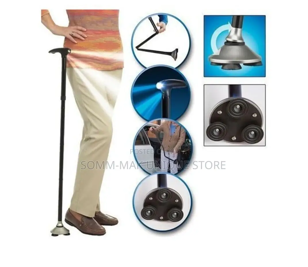 Adjustable Handle Folding Smart Cane With LED Lights Walking
