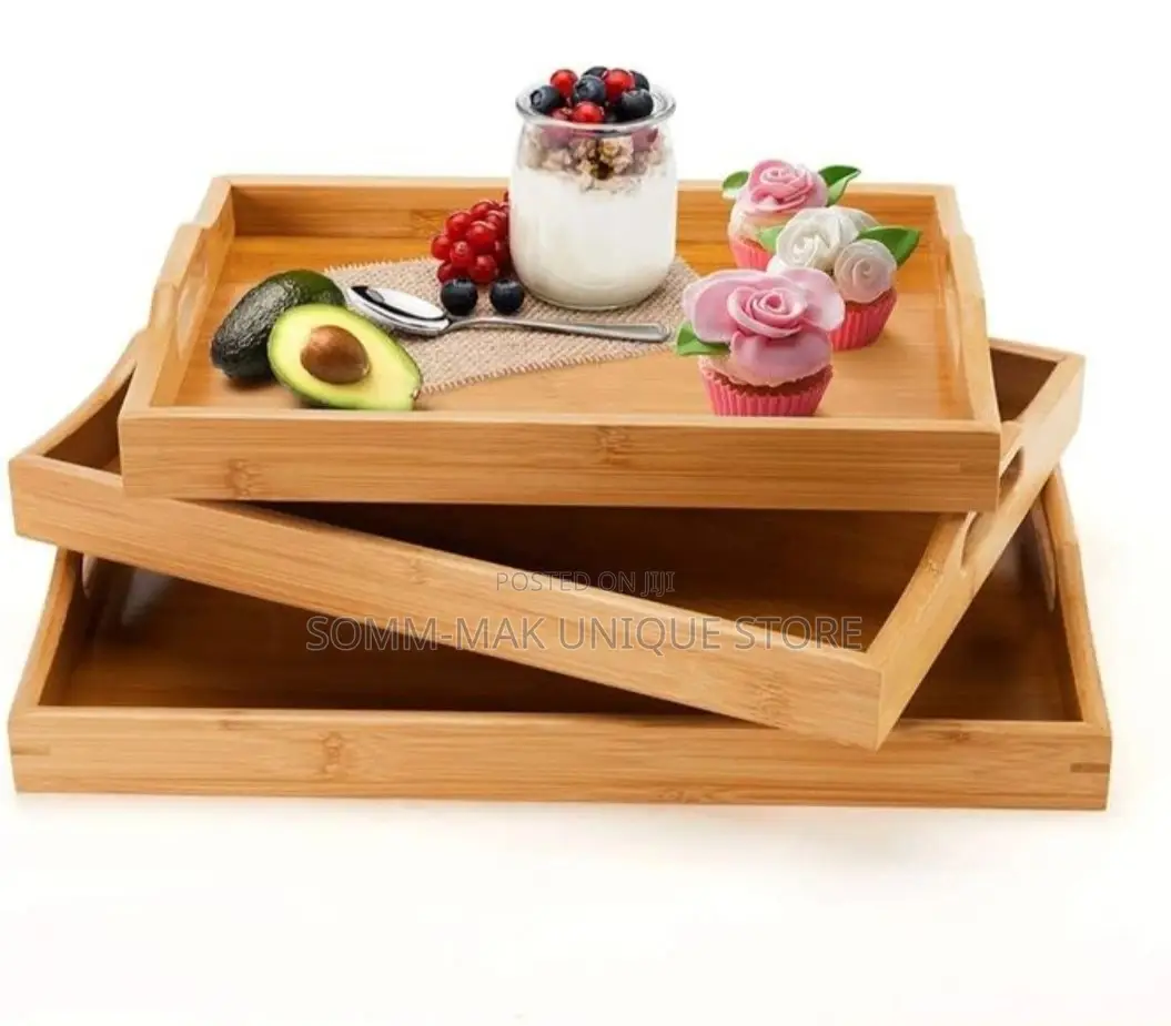 3pcs Set Bamboo Trays for Serving With Handles