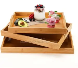 3pcs Set Bamboo Trays for Serving With Handles