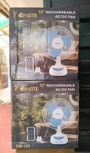 12 Inches Table Fan With Solar Panel and 2 Bulbs