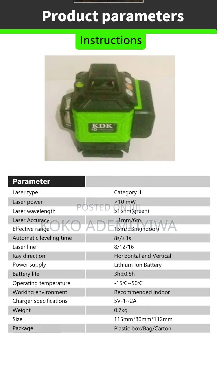 KDK 12 Lines 3D Self-Leveling Laser Level