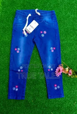 Embroiderd Girl's Jeans Joggers Trousers Ages 2 To 10 Years