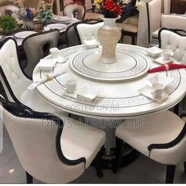 Rotating Round Marble Dining Table Set