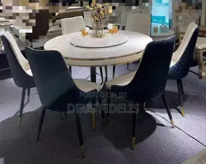 Rotating Marble Dinning Table With 6 Chairs
