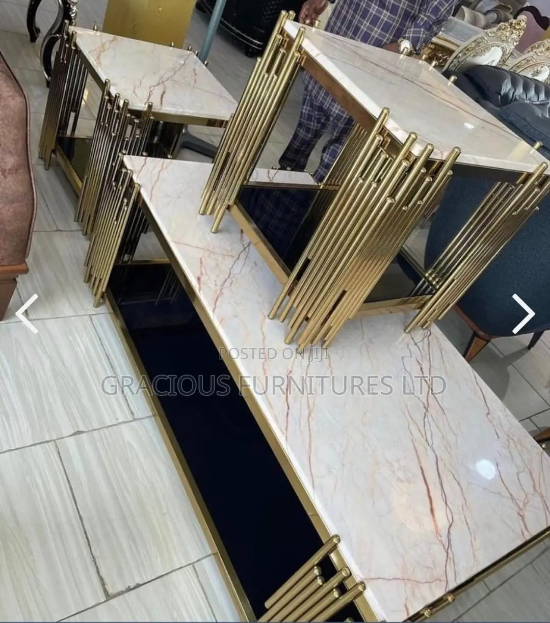 Marble Center Table and Two Sides Stool