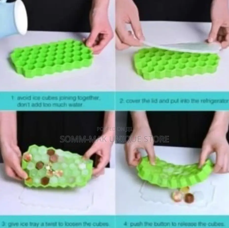Honeycomb Reusable Silicone Ice Cube Mold With Lid Cover