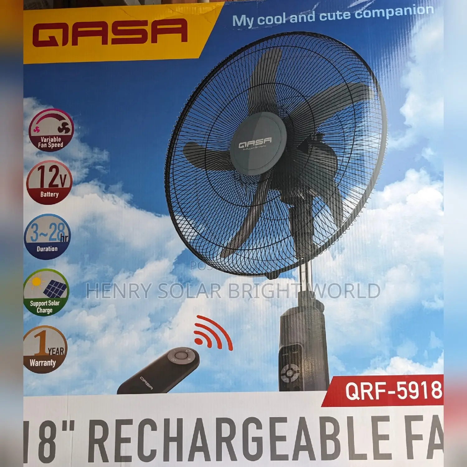 Qasa 18 Inch Solar Rechargeable Fan