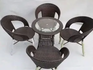 Rattan Chairs and Glass Top Table Set