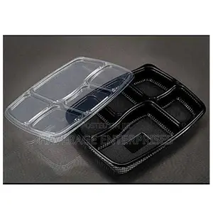 4 5 Compartment Black Disposable Plates Lid- 300pcs