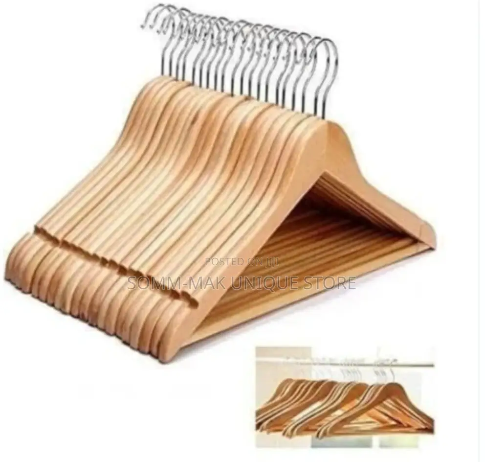 Bamboo Wooden Cloth Hanger - 10 Pieces