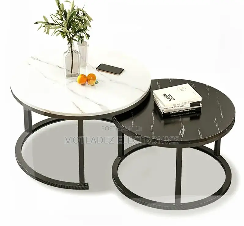 2in1 Exquisite Round Shape Double Centre Table W/Gold Plated Base