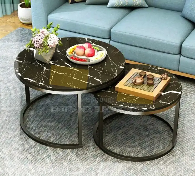 2in1 Exquisite Round Shape Double Centre Table W/Gold Plated Base