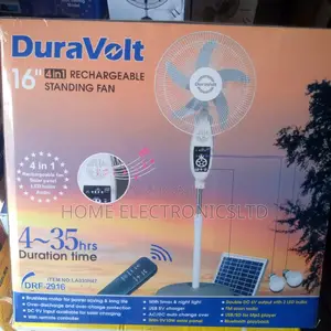 Duravot Rechargable Standing Fan 16 Inches With Solar Panels