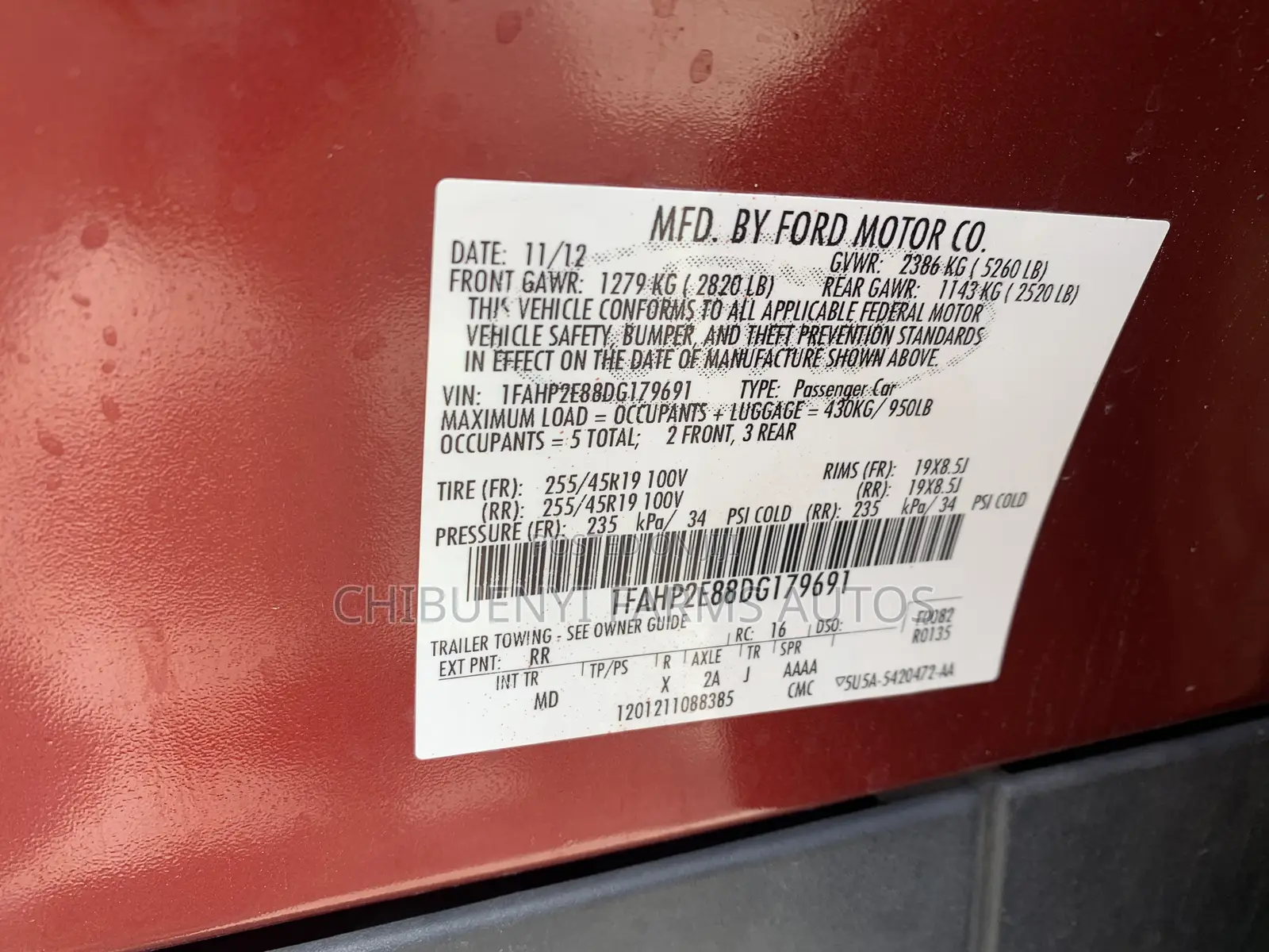 Ford Taurus SEL 2013 Red