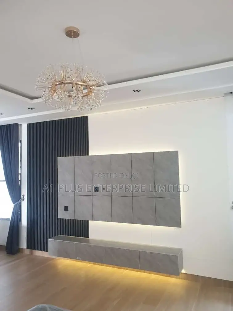 Modern Dark Grey And White TV Panel.