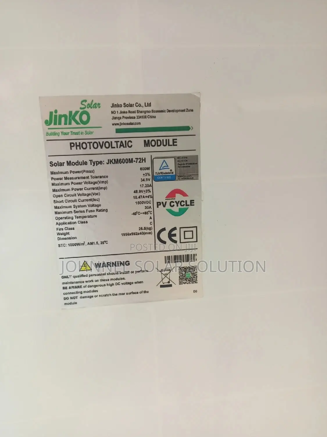 600w 120cell Jinko Solar Panel