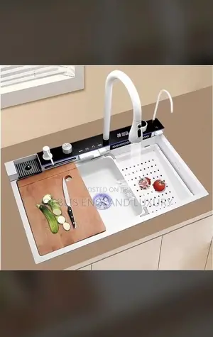 White Luxury Kitchen Sink With 4 Button