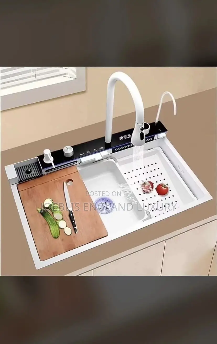White Luxury Kitchen Sink With 4 Button