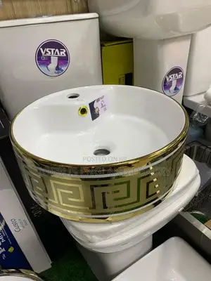 England Standard Gold and White Basin With Tap Hole