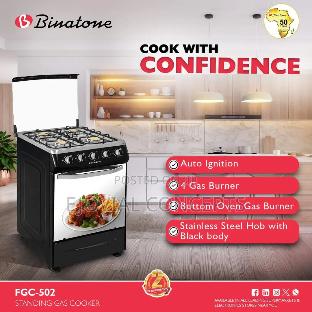 Binatone 4 Burner Gas Cooker 50x50cm (FGC502) in Ojo Kitchen
