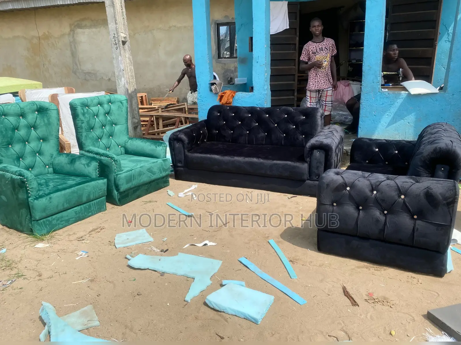 Black and Green Sofa Set