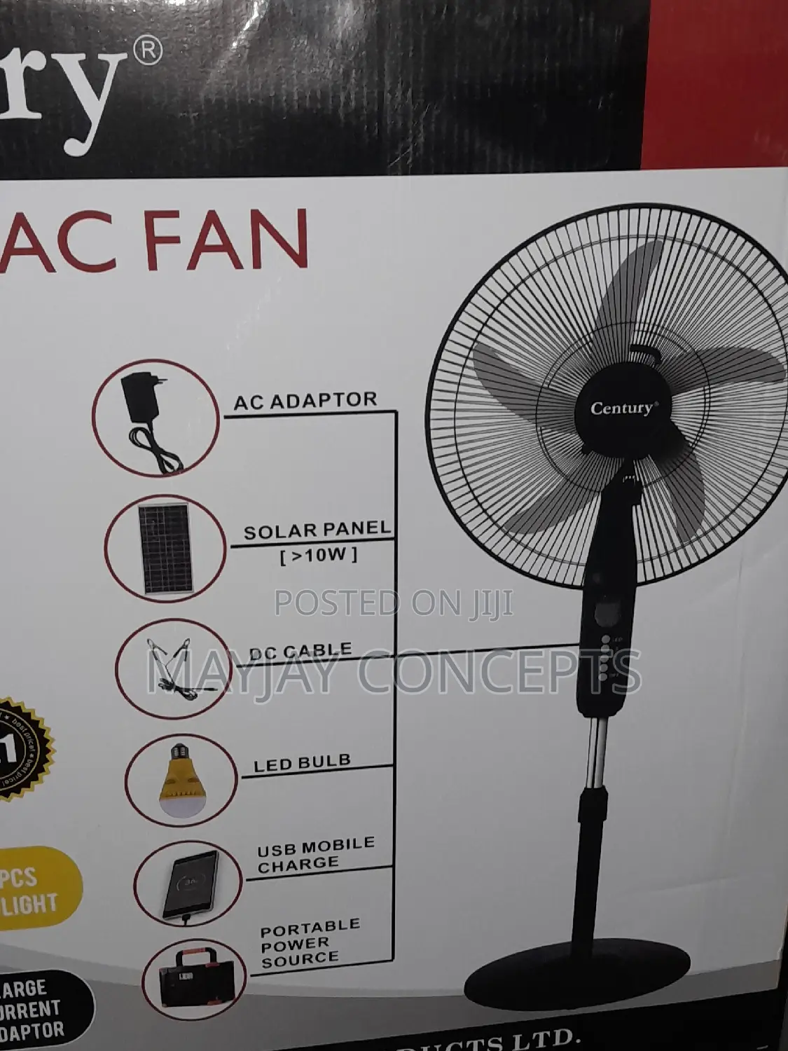 18" 3-in-1 Century Ac/Dc Solar Standing Fan With Led Light